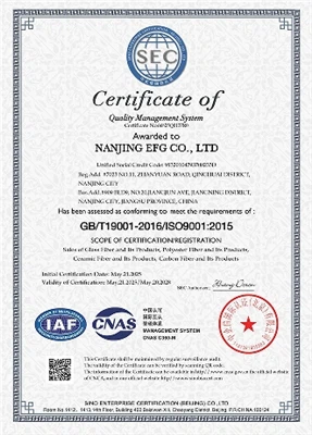„Nanjing EFG Company“ laimėjo ISO9001: 2015 kokybės valdymo sistemos sertifik...